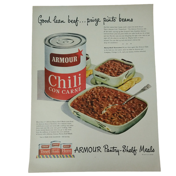Vtg 1950 - Armour Chili Con Carne Pantry Shelf Meats - Original Retro PRINT AD - Picture 2 of 9